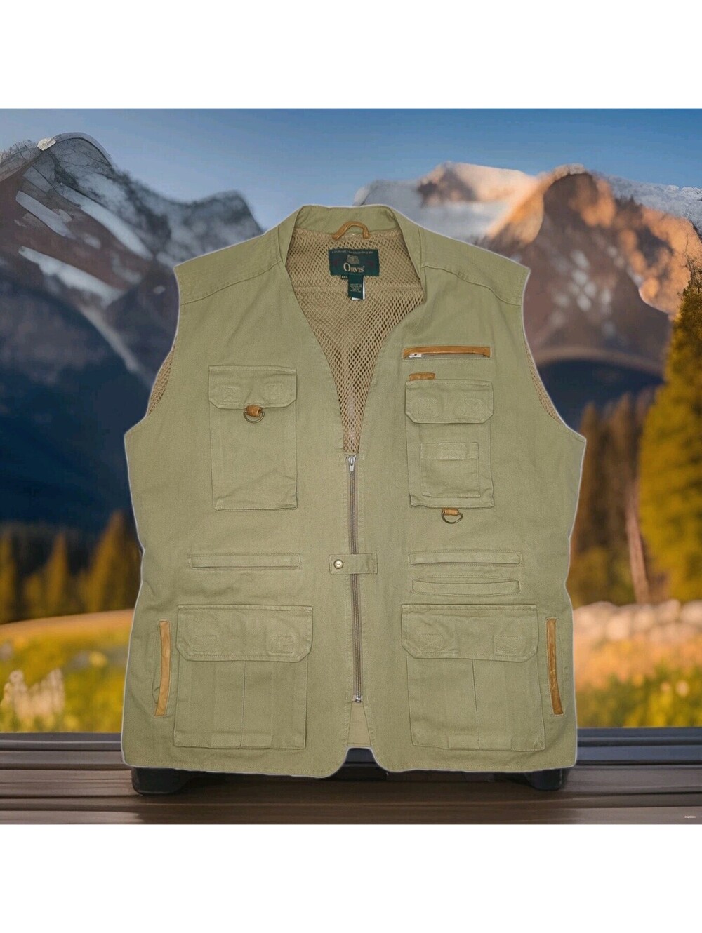 Vintage Orvis Twill Utility Fishing Hunting Vest Gilet Leather Trim Mens XXL 2XL